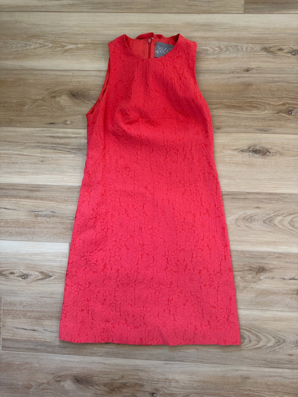 Lela Rose Coral-Red Sleeveless Lace Dress